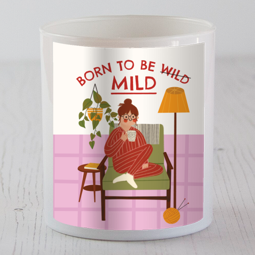 Born to be mild Funny Introvert Illustration Design - scented candle by AbiGoLucky