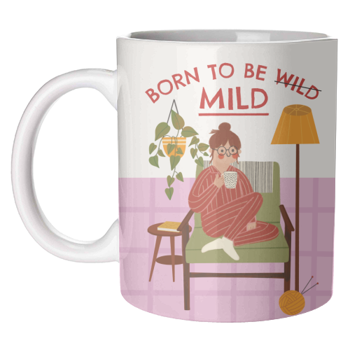 Born to be mild Funny Introvert Illustration Design - unique mug by AbiGoLucky