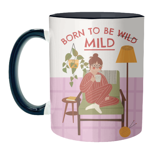 Born to be mild Funny Introvert Illustration Design - unique mug by AbiGoLucky