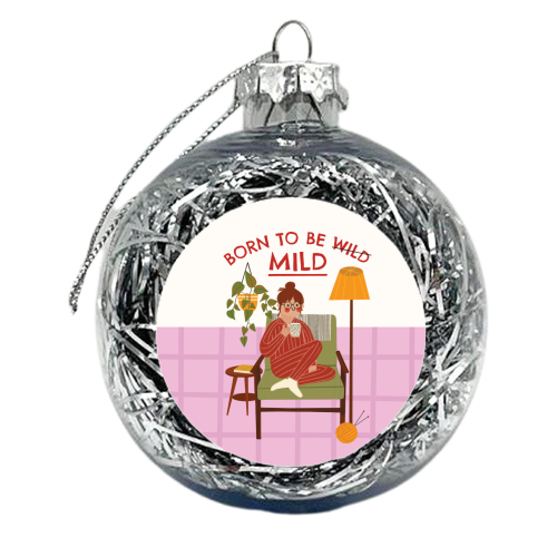 Born to be mild Funny Introvert Illustration Design - xmas bauble by AbiGoLucky