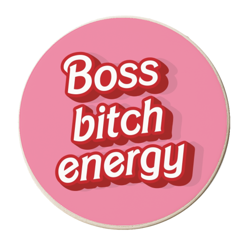 Boss bitch energy pink print - personalised beer coaster by The Girl Next Draw