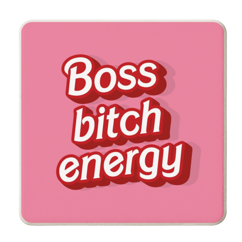 Boss bitch energy pink print - personalised beer coaster by The Girl Next Draw