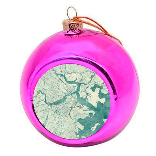 Boston Map Blue Vintage - colourful christmas bauble by City Art Posters
