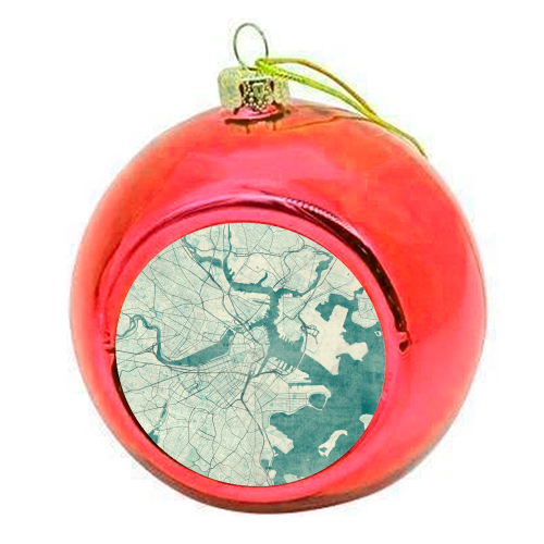 Boston Map Blue Vintage - colourful christmas bauble by City Art Posters