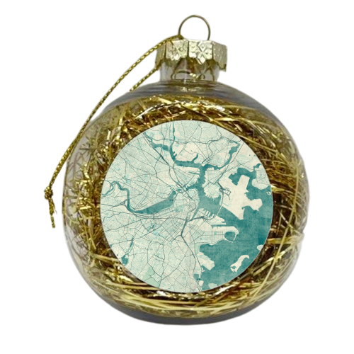 Boston Map Blue Vintage - xmas bauble by City Art Posters