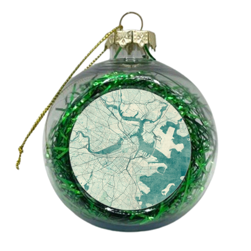 Boston Map Blue Vintage - xmas bauble by City Art Posters