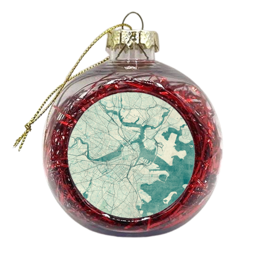 Boston Map Blue Vintage - xmas bauble by City Art Posters