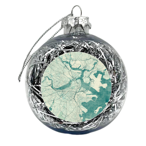 Boston Map Blue Vintage - xmas bauble by City Art Posters