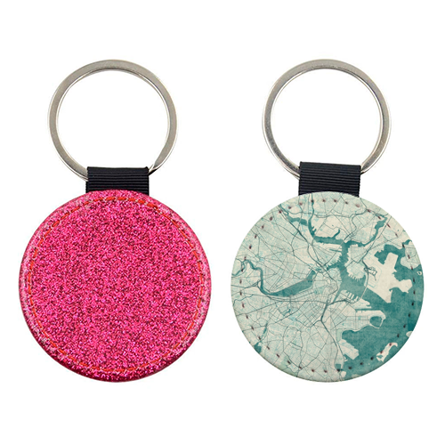Boston Map Blue Vintage - keyring by City Art Posters
