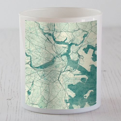Boston Map Blue Vintage - scented candle by City Art Posters