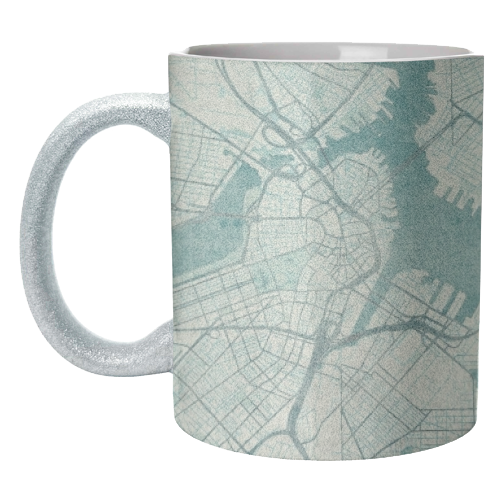 Boston Map Blue Vintage - unique mug by City Art Posters