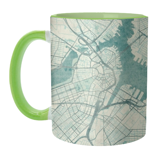 Boston Map Blue Vintage - unique mug by City Art Posters