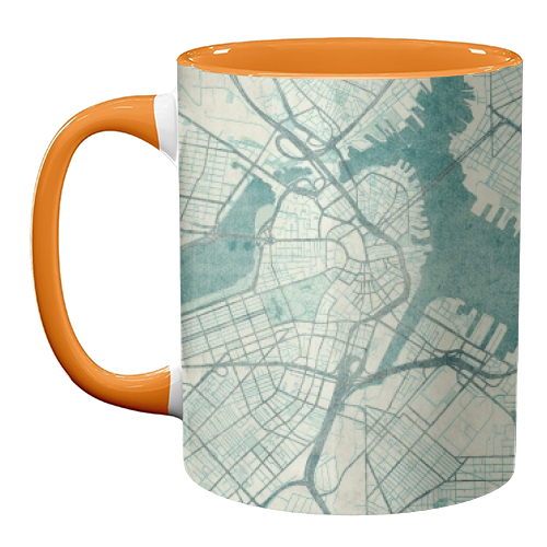 Boston Map Blue Vintage - unique mug by City Art Posters