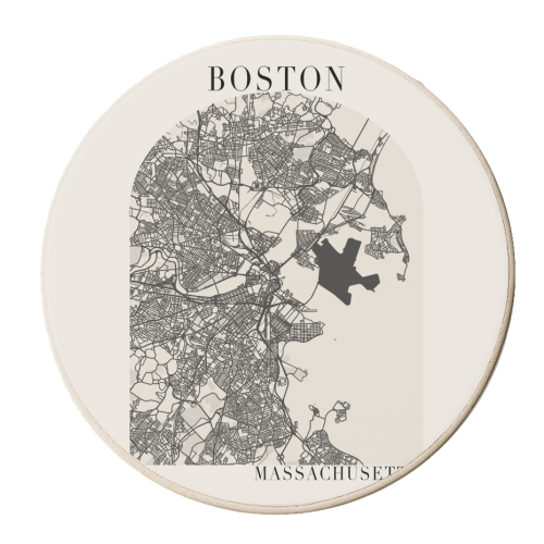 Boston Massachusetts Boho Minimal Arch Full Beige Color Street Map - personalised beer coaster by Toni Scott