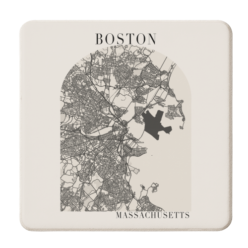 Boston Massachusetts Boho Minimal Arch Full Beige Color Street Map - personalised beer coaster by Toni Scott