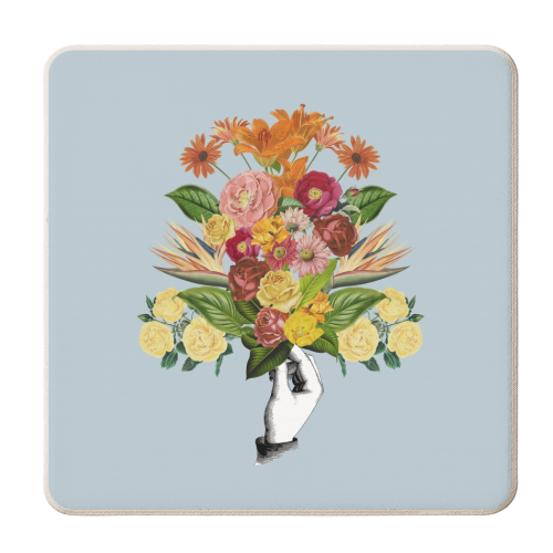 Botanical blue bouquet - personalised beer coaster by Frida Floral Studio