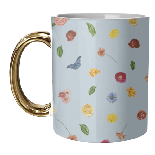 Botanical blue bouquet - unique mug by Frida Floral Studio