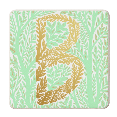 Botanical Metallic B Monogram - personalised beer coaster by Samantha Dolan