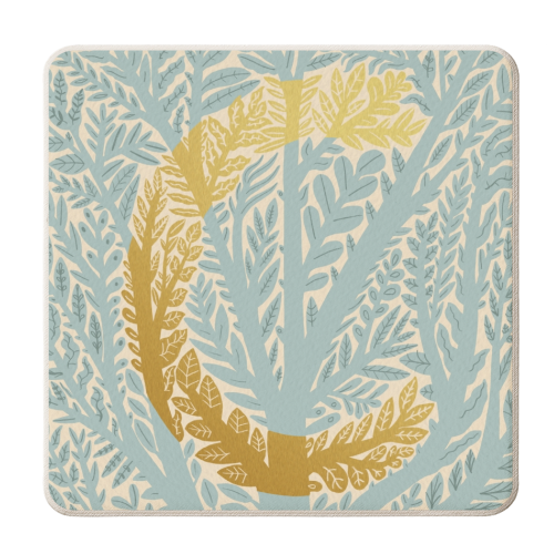 Botanical Metallic C Monogram - personalised beer coaster by Samantha Dolan