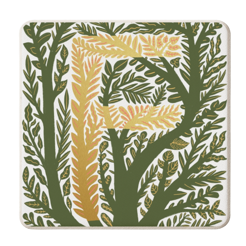 Botanical Metallic F Monogram - personalised beer coaster by Samantha Dolan