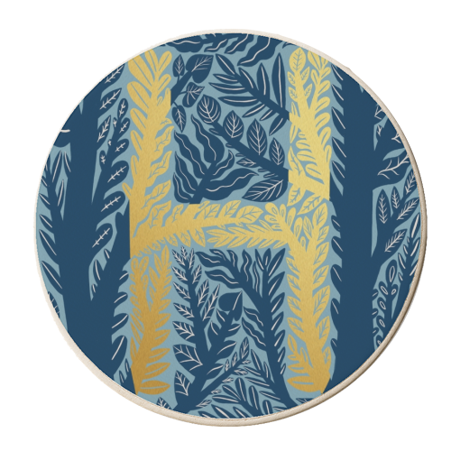 Botanical Metallic H Monogram - personalised beer coaster by Samantha Dolan