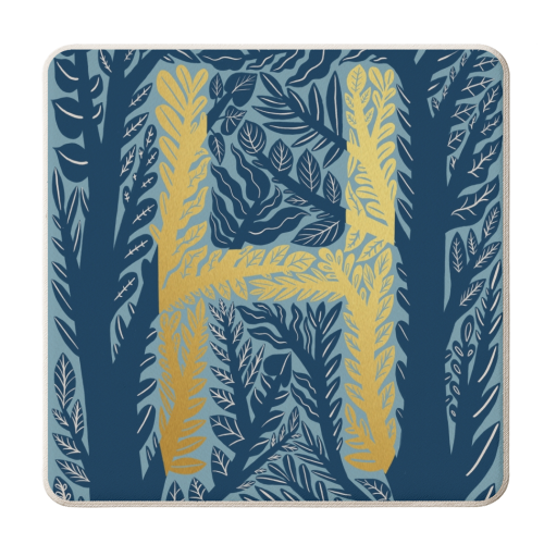 Botanical Metallic H Monogram - personalised beer coaster by Samantha Dolan