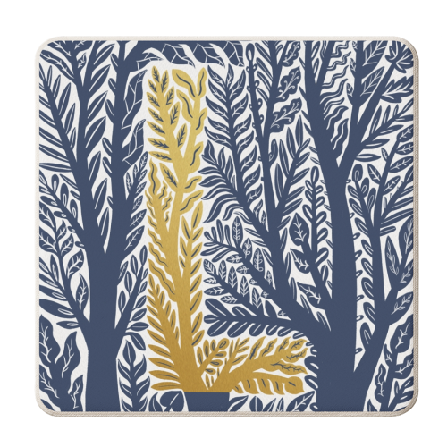 Botanical Metallic L Monogram - personalised beer coaster by Samantha Dolan