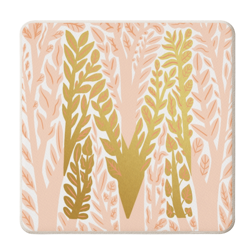 Botanical Metallic M Monogram - personalised beer coaster by Samantha Dolan
