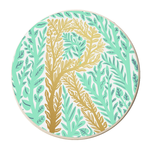 Botanical Metallic R Monogram - personalised beer coaster by Samantha Dolan