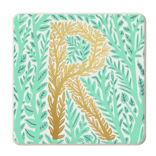 Botanical Metallic R Monogram - personalised beer coaster by Samantha Dolan