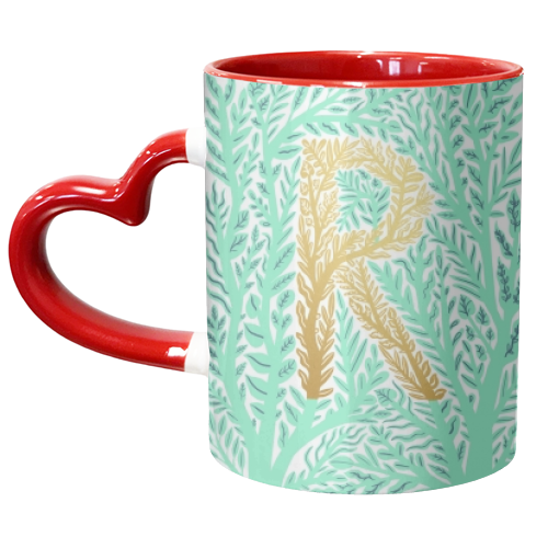 Botanical Metallic R Monogram - unique mug by Samantha Dolan