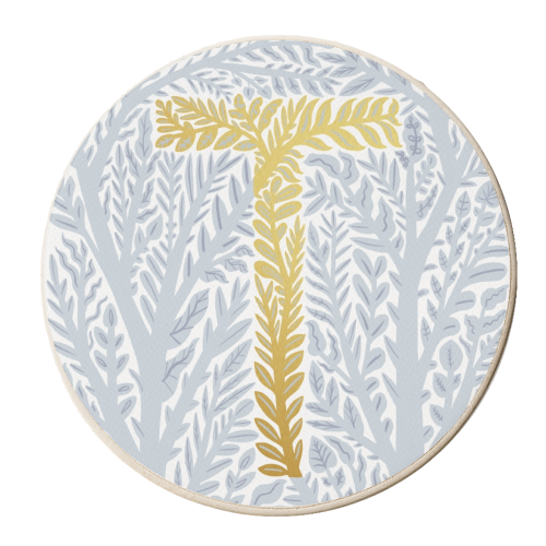 Botanical Metallic T Monogram - personalised beer coaster by Samantha Dolan