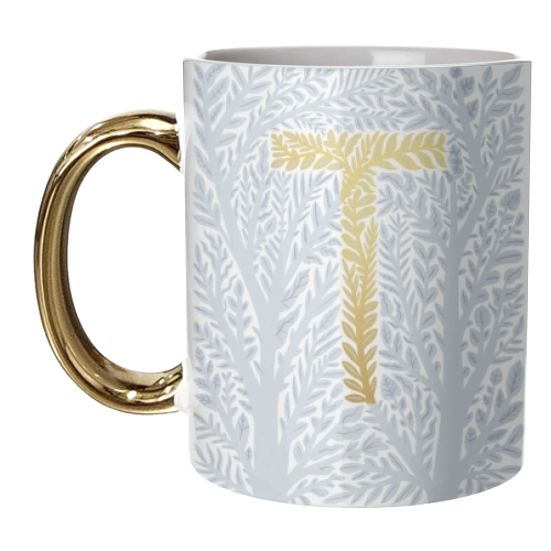Botanical Metallic T Monogram - unique mug by Samantha Dolan