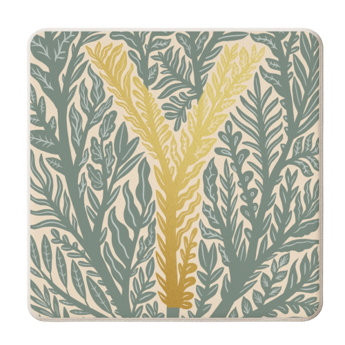 Botanical Metallic Y Monogram - personalised beer coaster by Samantha Dolan