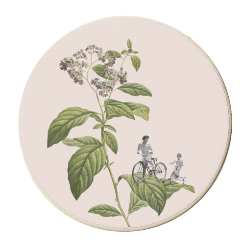 Botanical vintage cycling - personalised beer coaster by Frida Floral Studio