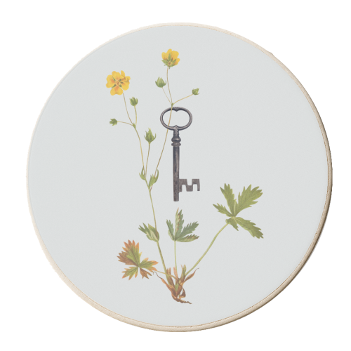 Botanical vintage key - personalised beer coaster by Frida Floral Studio
