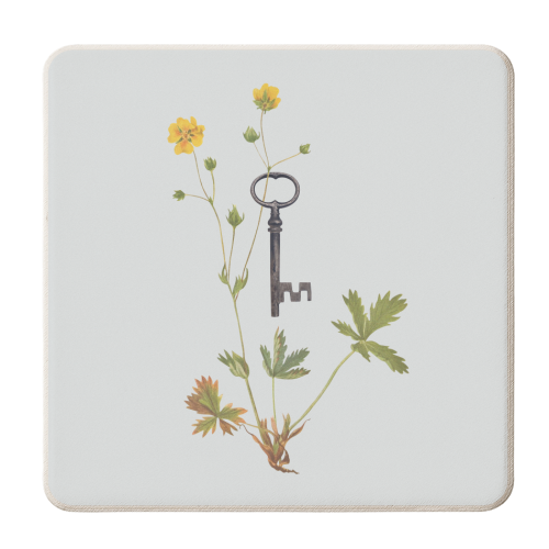 Botanical vintage key - personalised beer coaster by Frida Floral Studio