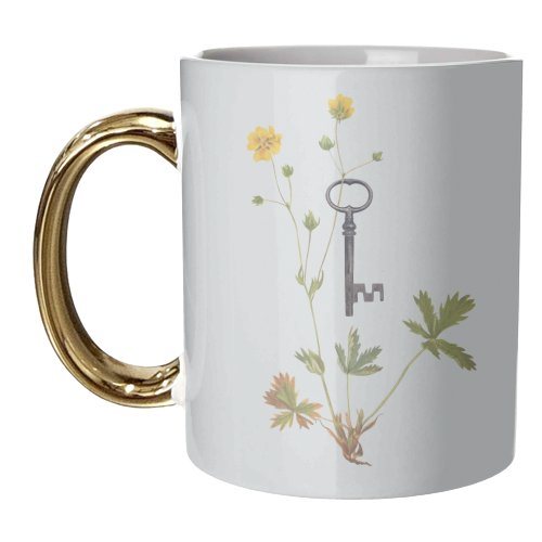 Botanical vintage key - unique mug by Frida Floral Studio