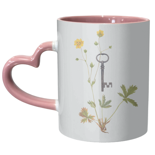 Botanical vintage key - unique mug by Frida Floral Studio