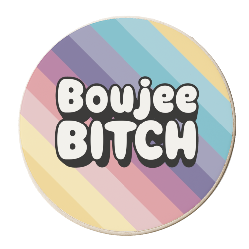 Boujee Bitch on pastel rainbow - personalised beer coaster by Giddy Kipper