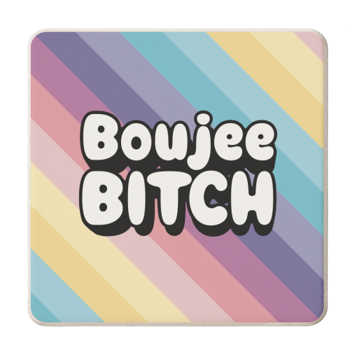 Boujee Bitch on pastel rainbow - personalised beer coaster by Giddy Kipper