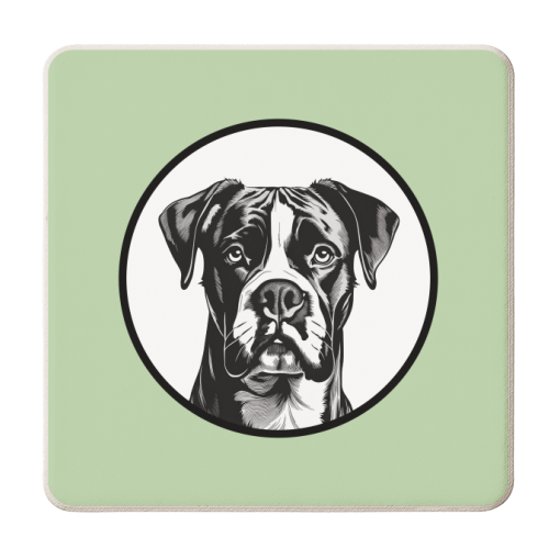 Boxer Dog Cameo Portrait (Sage Green) - personalised beer coaster by Adam Regester