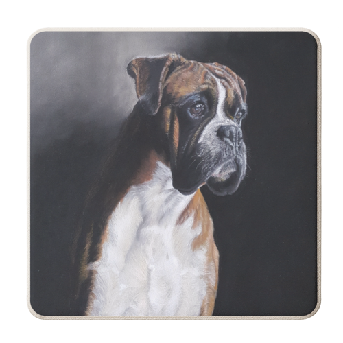 Boxer dog - Waiting - personalised beer coaster by Sarah Perry Fine Art