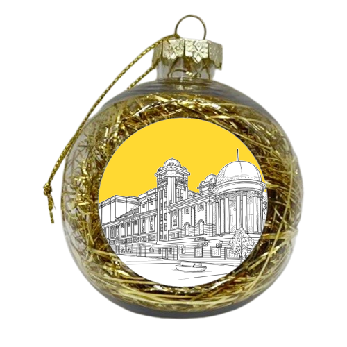 Bradford AlhambraTheatre With Yellow Background - xmas bauble by Adam Regester