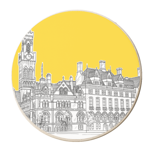 Bradford City Hall (Yellow Colour Pop) - personalised beer coaster by Adam Regester