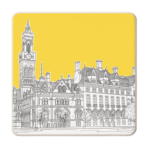Bradford City Hall (Yellow Colour Pop) - personalised beer coaster by Adam Regester