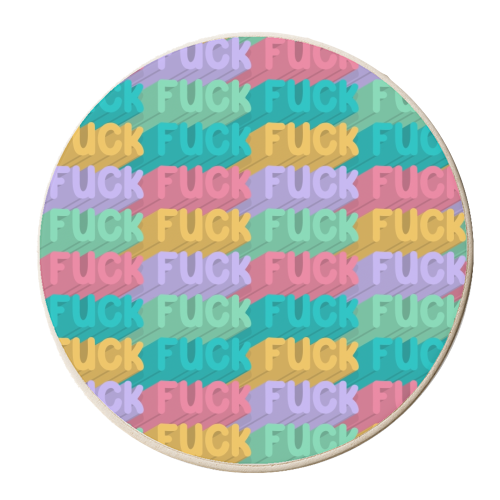 Bright Fuck repeating pattern - personalised beer coaster by The Girl Next Draw