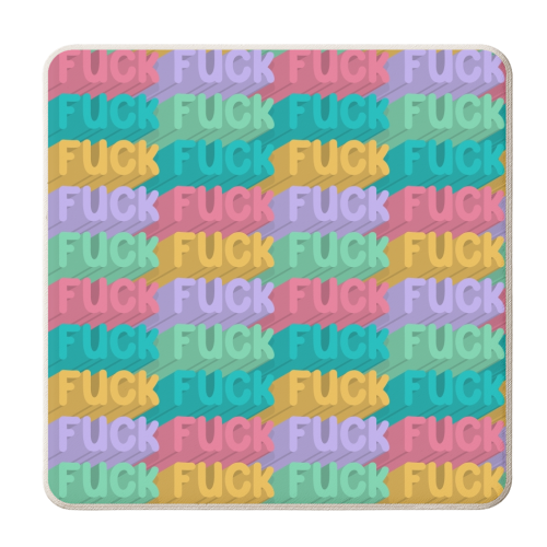 Bright Fuck repeating pattern - personalised beer coaster by The Girl Next Draw
