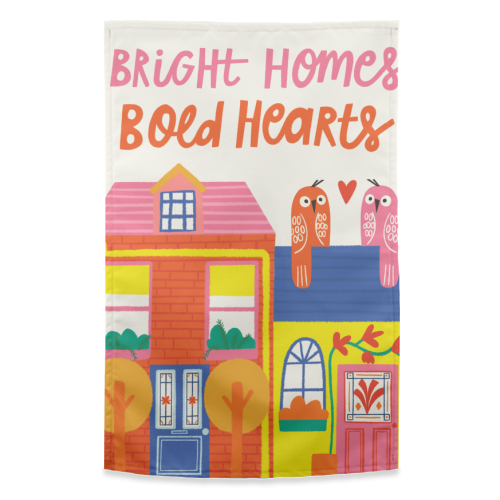 Bright Homes Bold hearts Maximalism Illustration Design - funny tea towel by AbiGoLucky
