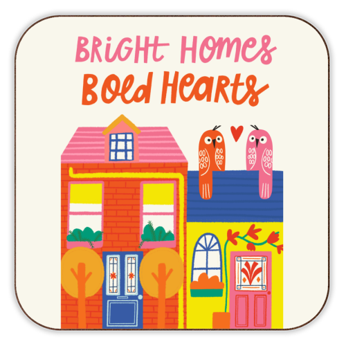 Bright Homes Bold hearts Maximalism Illustration Design - personalised beer coaster by AbiGoLucky